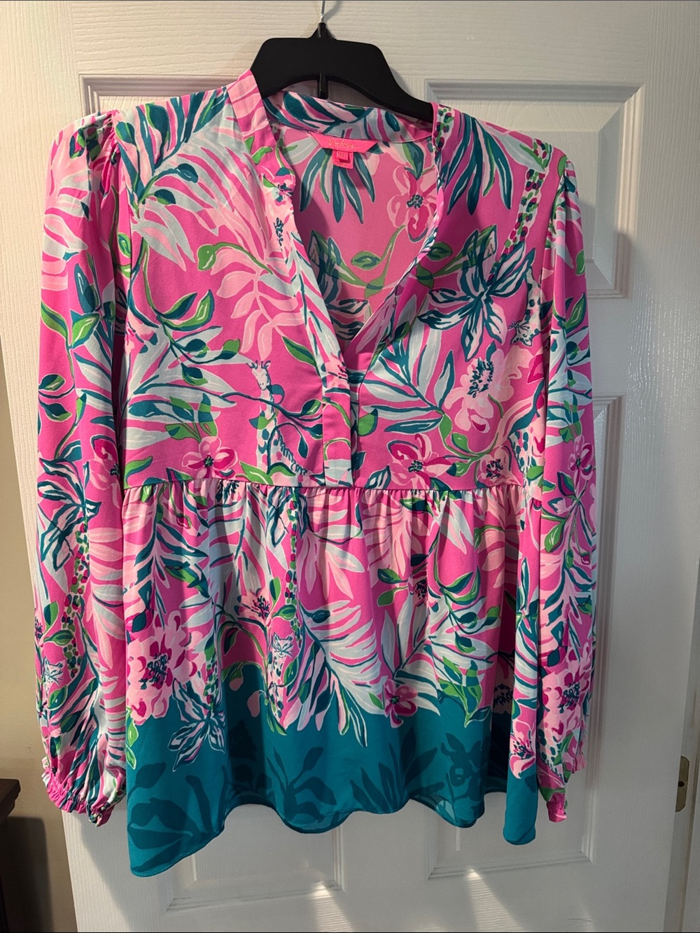 Lilly Pulitzer Pink & Teal Floral Tunic Top XL